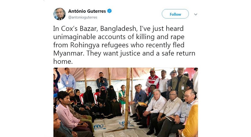 রোহিঙ্গাদের কাছ থেকে হত্যা ও ধর্ষণের অকল্পনীয় বর্ণনা শুনলাম: গুতেরেস