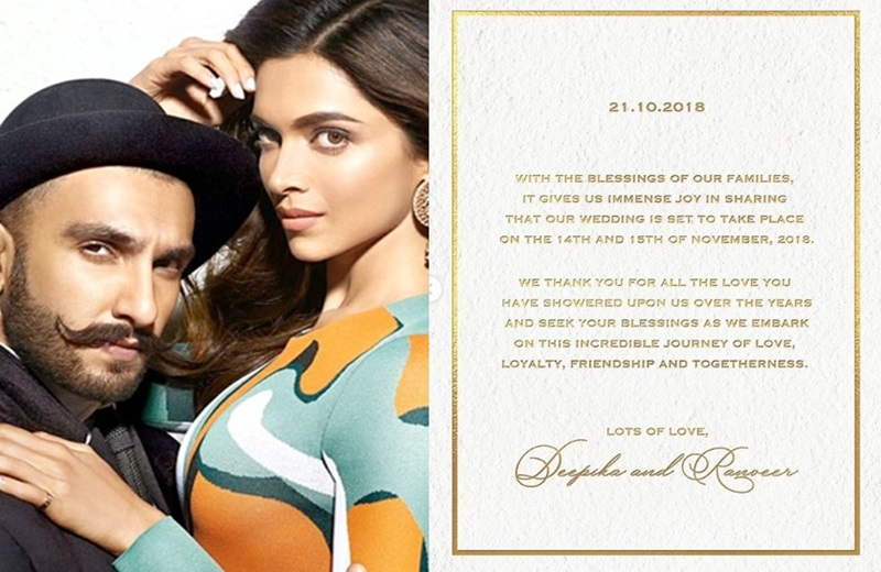 বিয়ের কার্ড পোস্ট করলেন দীপিকা-রণবীর, সবার দাওয়াত!