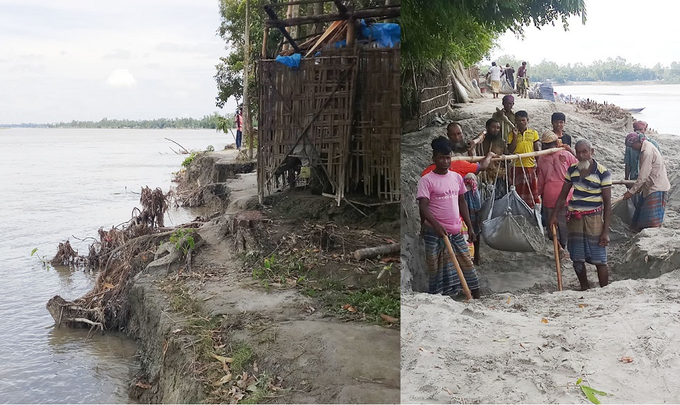 বাঁধ কেটে জিও ব্যাগ ভরাচ্ছে পাউবো, অর্ধ-শতাধিক বাড়ী নদীগর্ভে