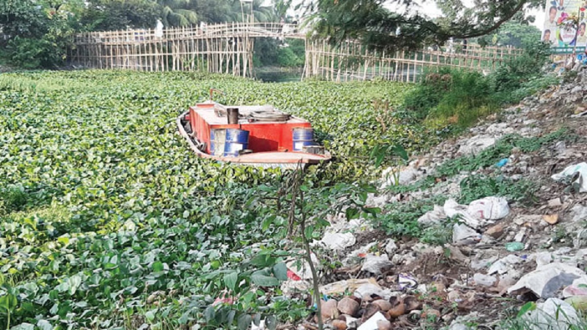 বনশ্রী-রামপুরা খাল: কচুরিপানা ও আবর্জনার স্তূপ