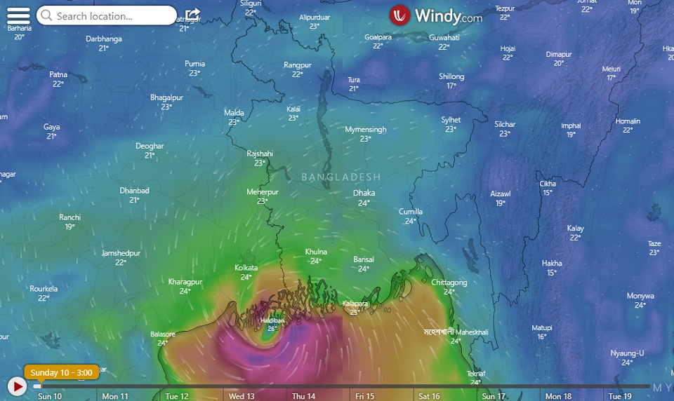ক্রমশ দুর্বল হয়ে উপকূলীয় সুন্দরবন অংশে অবস্থান করছে ‘বুলবুল’