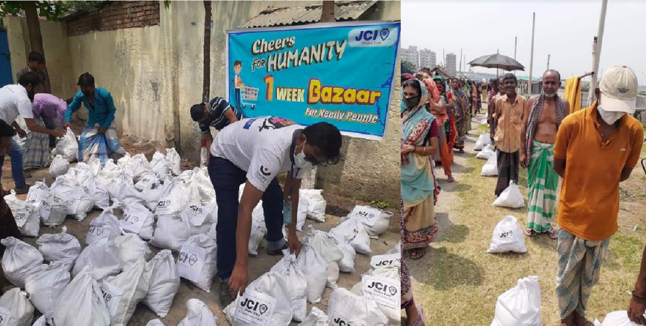 ৩৫০ পরিবারের মধ্যে ত্রাণ বিতরণ করেছে জেসিআই ঢাকা ইস্ট