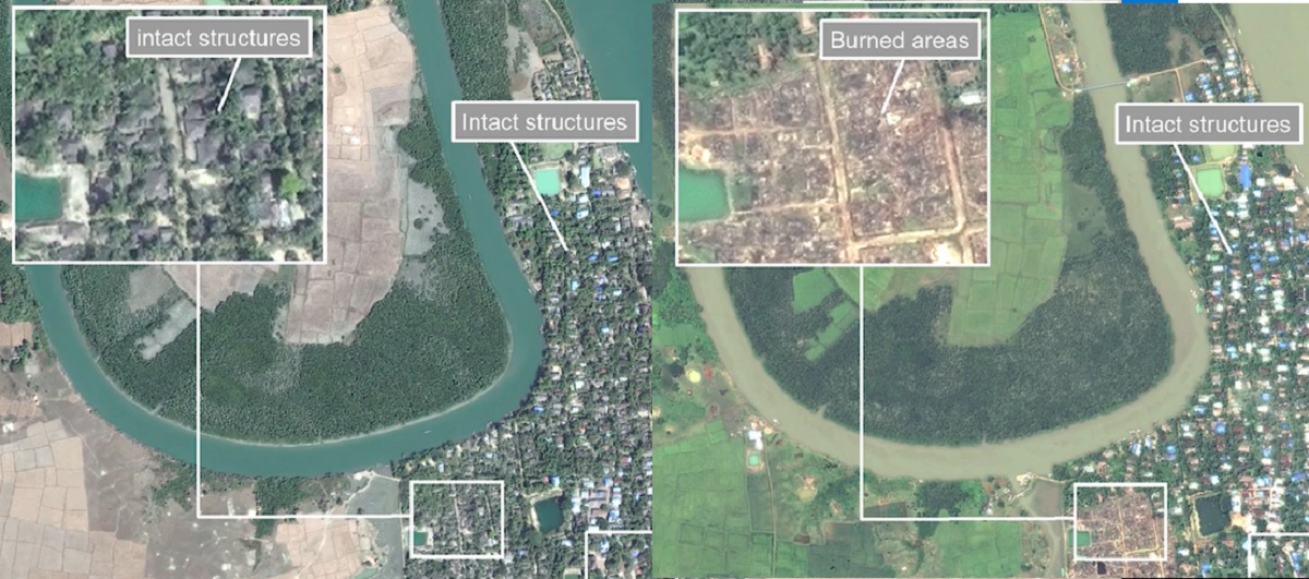 রাখাইনে বাড়িঘরে আগুন দেয়ার প্রমাণ মিলেছে স্যাটেলাইট ছবিতে