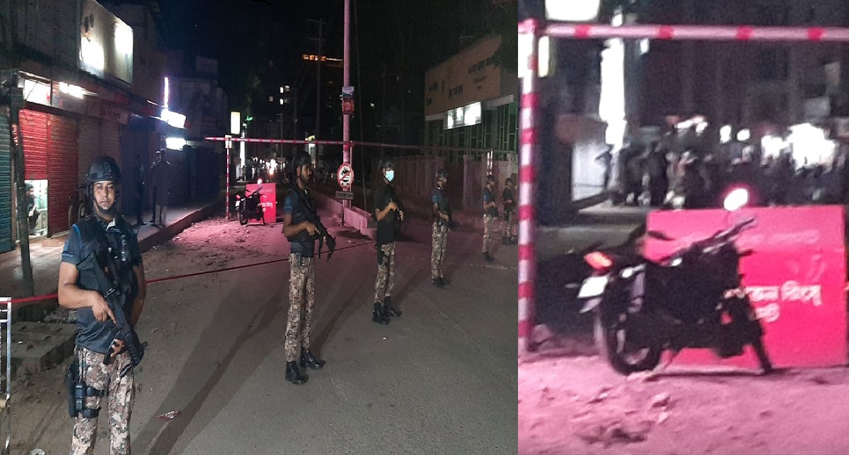 সিলেটে বোমা সদৃশ ডিভাইস সন্দেহে ওই এলাকা ঘিরে রেখেছে পুলিশ