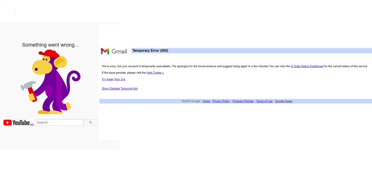 কাজ করছে না ইউটিউব-জিমেইল-গুগল ড্রাইভ