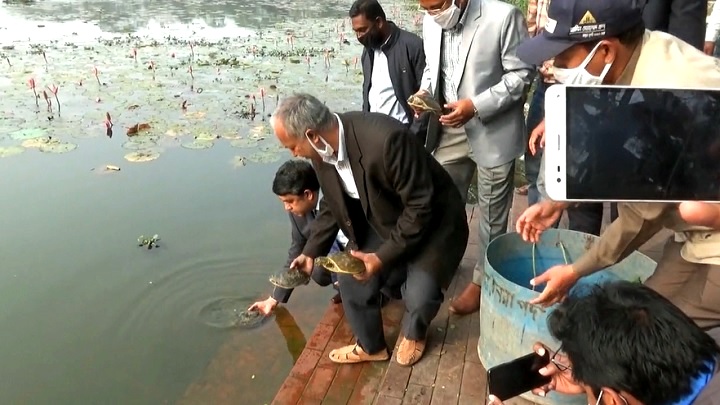 ষাটগম্বুজ সংলগ্ন ঘোড়া দীঘিতে ৫২টি সুন্ধি কচ্ছপ অবমুক্ত