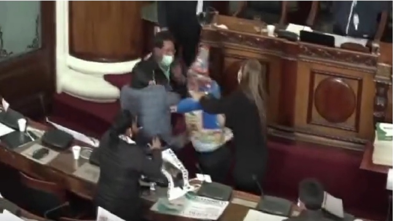 বলিভিয়ার পার্লামেন্টে আইনপ্রণেতাদের মারামারি