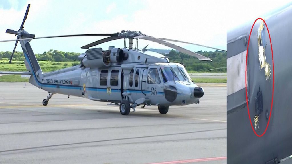 কলম্বিয়ার প্রেসিডেন্ট বহনকারী হেলিকপ্টারে গুলিবর্ষণ