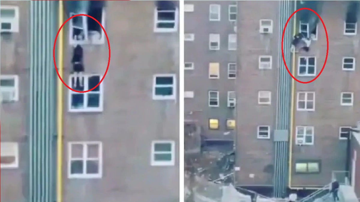 পুরো বিল্ডিংয়ে আগুন, জানালার ফ্রেমে ঝুলে বাঁচল ২ প্রাণ