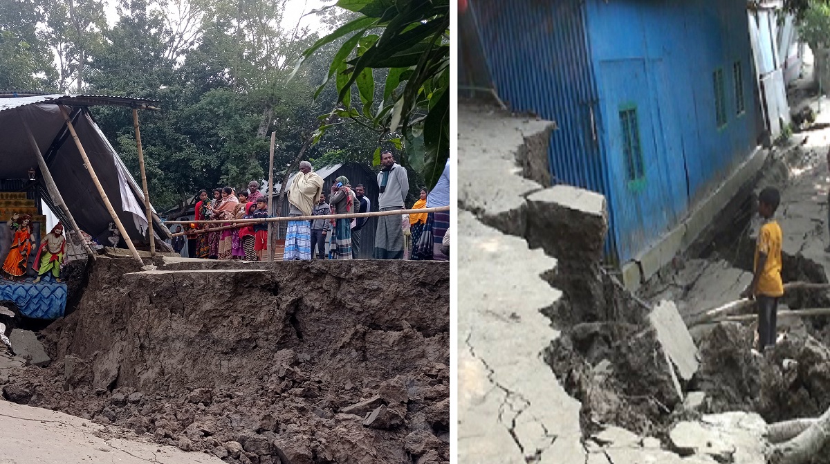 রাতে হঠাৎ মাটির কয়েক ফুট নিচে দেবে গেলো বাড়িঘর, আতঙ্কে স্থানীয়রা