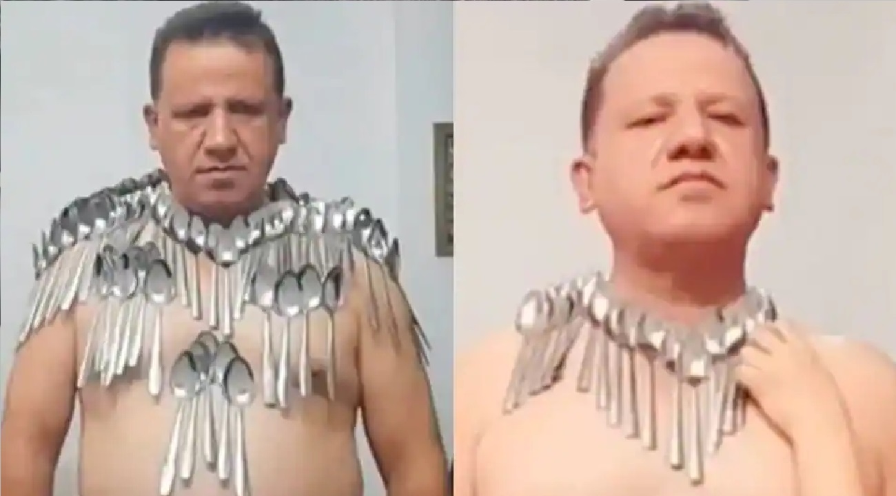 শরীরে ৮৫টি চামচ ধারণ করে বিশ্ব রেকর্ড ইরানির