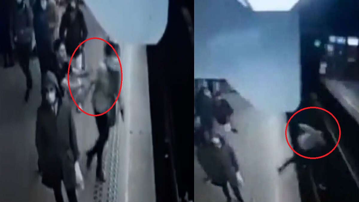চলন্ত ট্রেনের সামনে নারীকে ধাক্কা যুবকের, ভিডিও ভাইরাল
