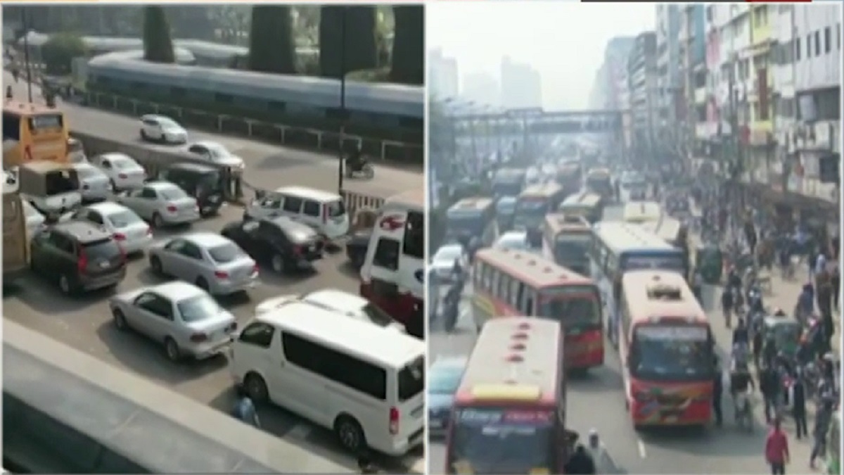 রাজধানীর বিমানবন্দর সড়কে তীব্র যানজট