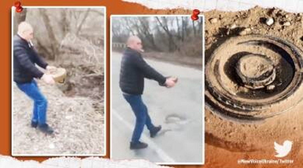 সুরক্ষা ছাড়াই রাস্তায় পড়ে থাকা মাইন সরালেন ইউক্রেনীয় (ভিডিও)