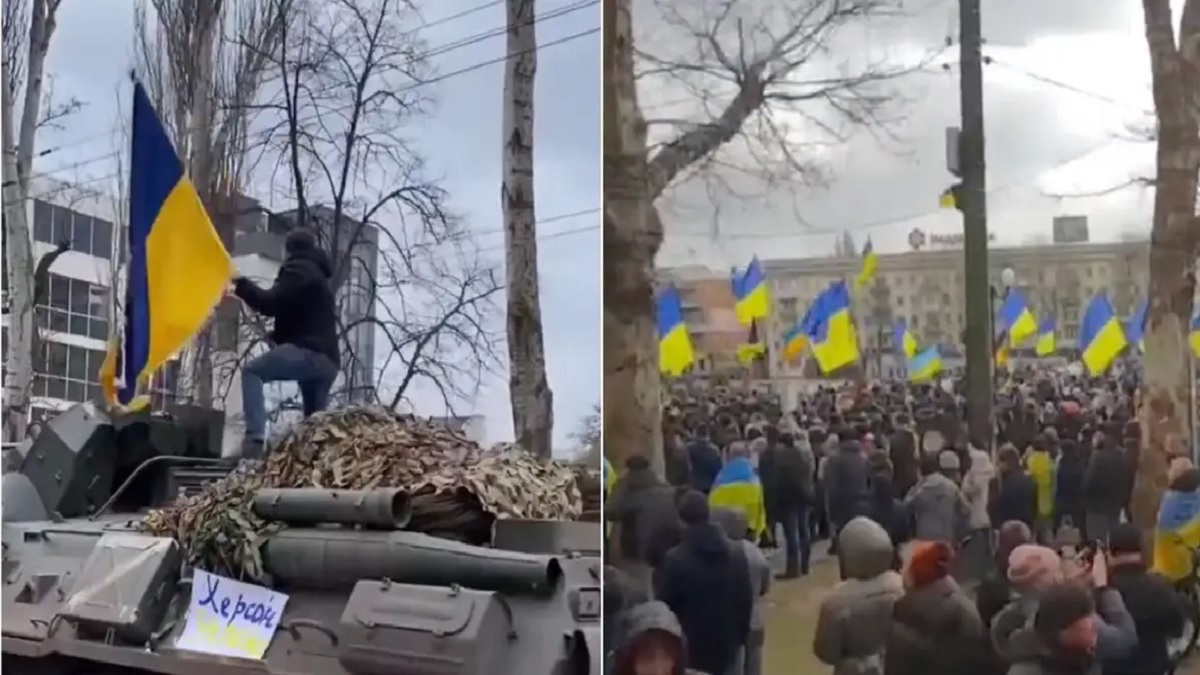 নিজ দেশে ফিরে যাও, রুশ বাহিনীর সামনেই ইউক্রেনীয়দের বিক্ষোভ