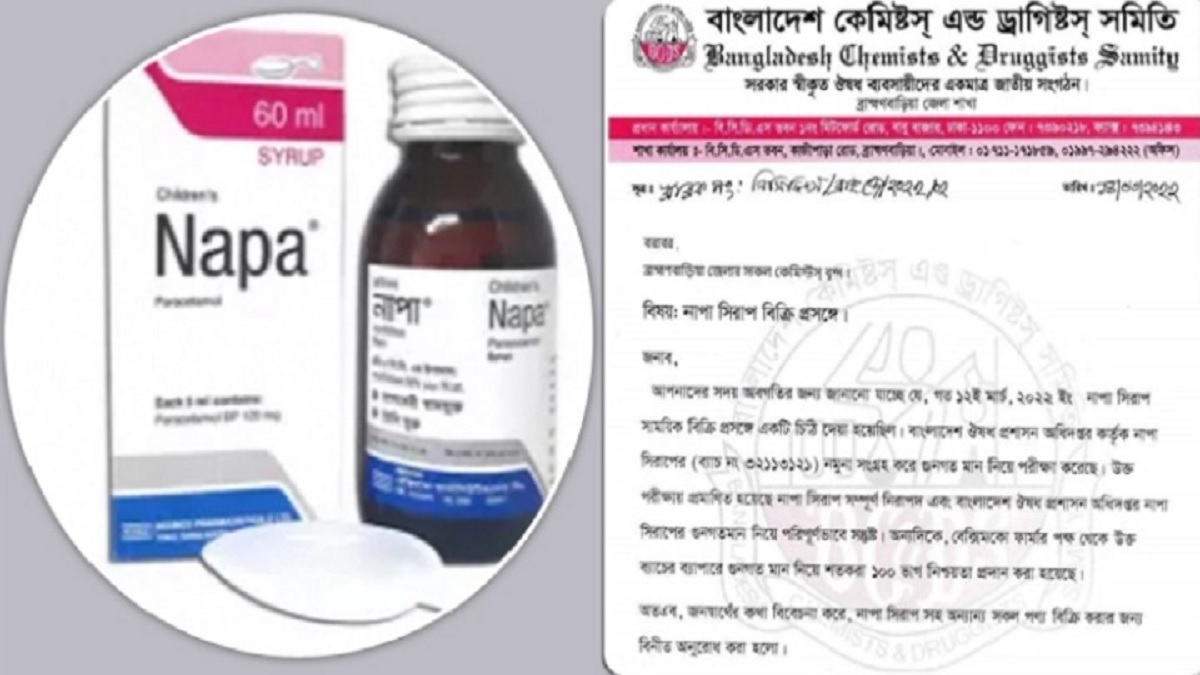 ব্রাহ্মণবাড়িয়ায় আবারও নাপা সিরাপ বিক্রির নির্দেশ