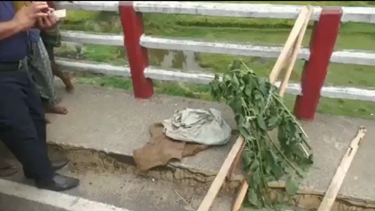 ব্রিজের উপর লতাপাতা দিয়ে ঢাকা অবস্থায় কাপড়ে মোড়ানো ছিল নবজাতকের লাশ