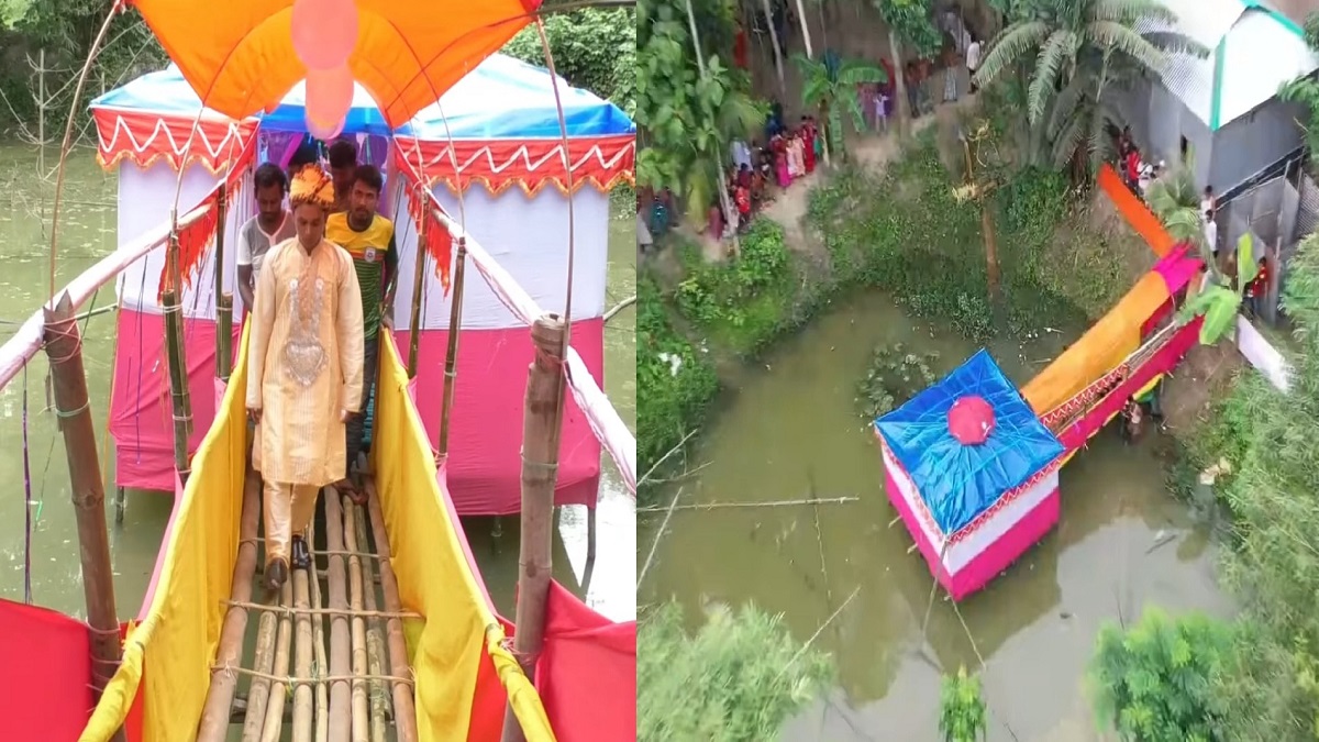 পুকুরে বাসর ঘর সাজিয়ে ভাইরাল শেরপুরের যুবক