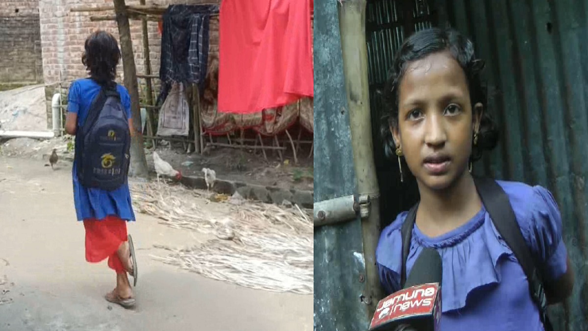 এক পায়ে লাফিয়ে স্কুলে যাতায়াত করে সুমাইয়া
