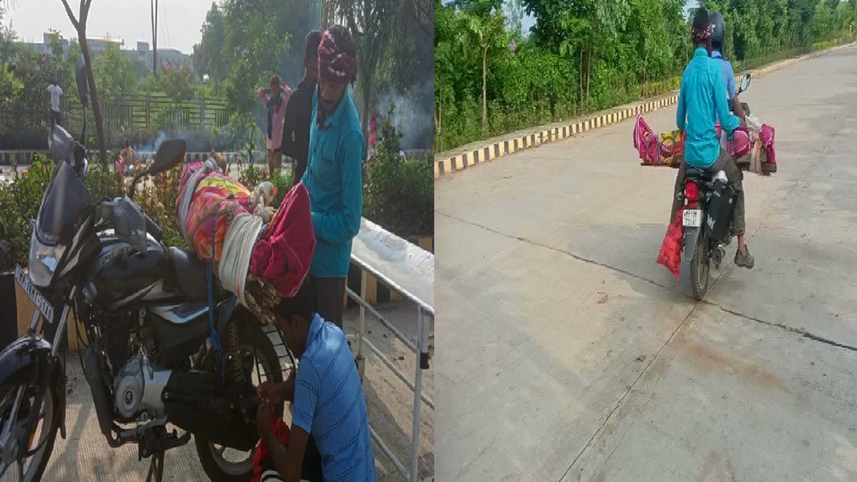 গাড়ি না পেয়ে মায়ের মরদেহ বাইকে করে বাড়ি নিলেন মধ্যপ্রদেশের যুবক