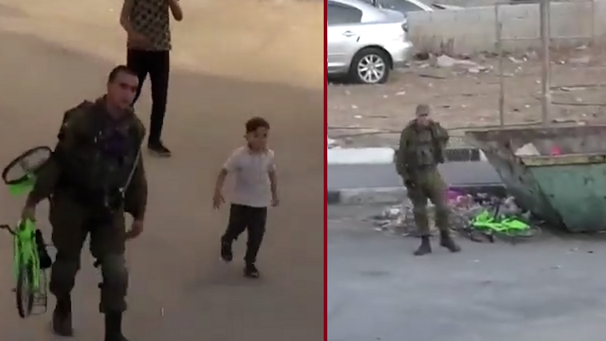 ইসরায়েল বাহিনীর ক্রোধ থেকে বাঁচলো না অবুঝ শিশুর সাইকেলটিও (ভিডিও)