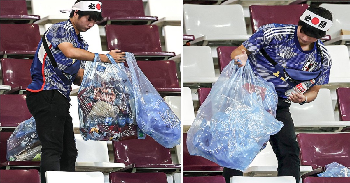 গ্যালারির বর্জ্য পরিষ্কার করে ভদ্রতার নজির জাপান দর্শকদের