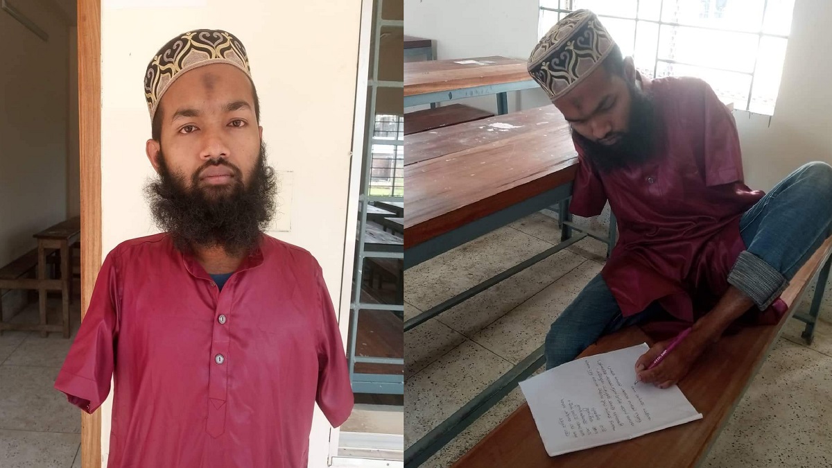 পা দিয়ে লিখে আলিম পরীক্ষায় ৪.৫৭ পেলেন হাবিব