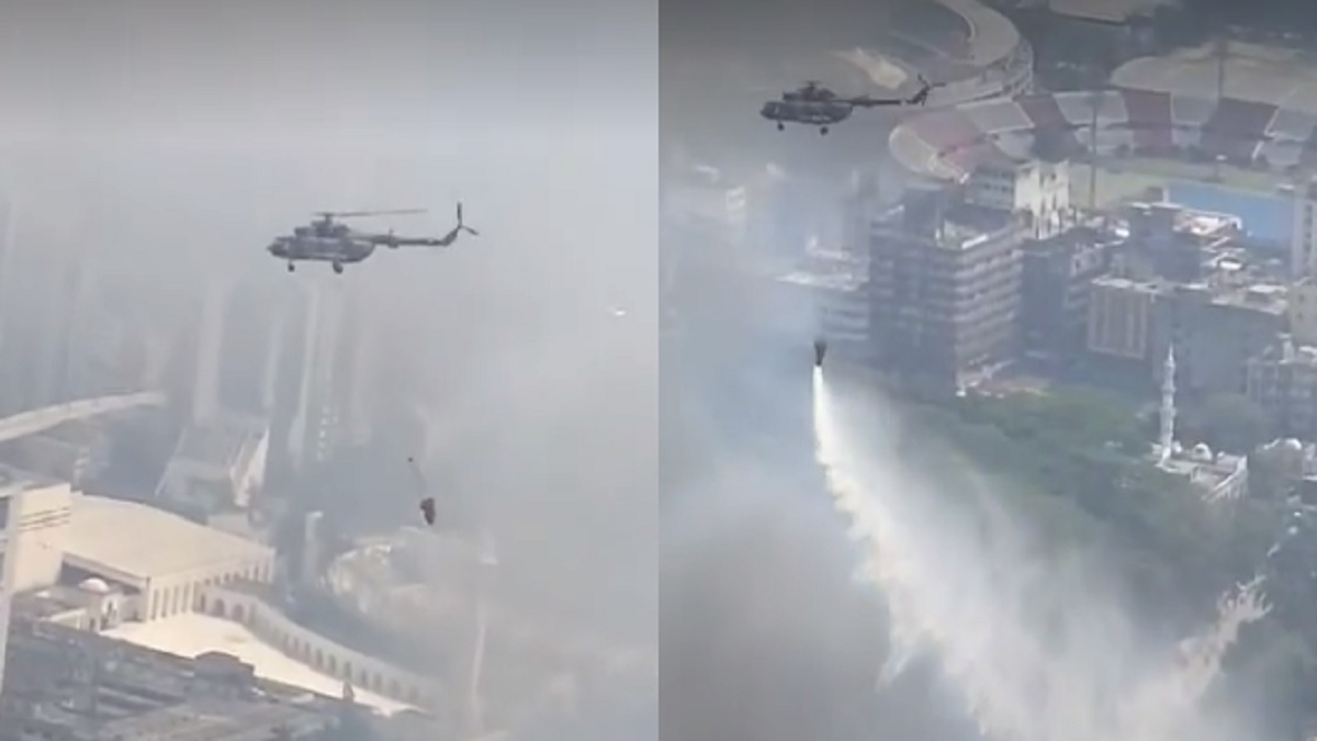 বঙ্গবাজারে আগুন: হেলিকপ্টার থেকে ছিটানো হচ্ছে পানি