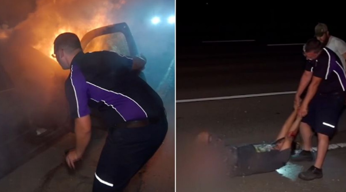 ডেলিভারি ম্যানের সাহসিকতায় জ্বলন্ত গাড়ি থেকে বেঁচে ফিরলেন চালক