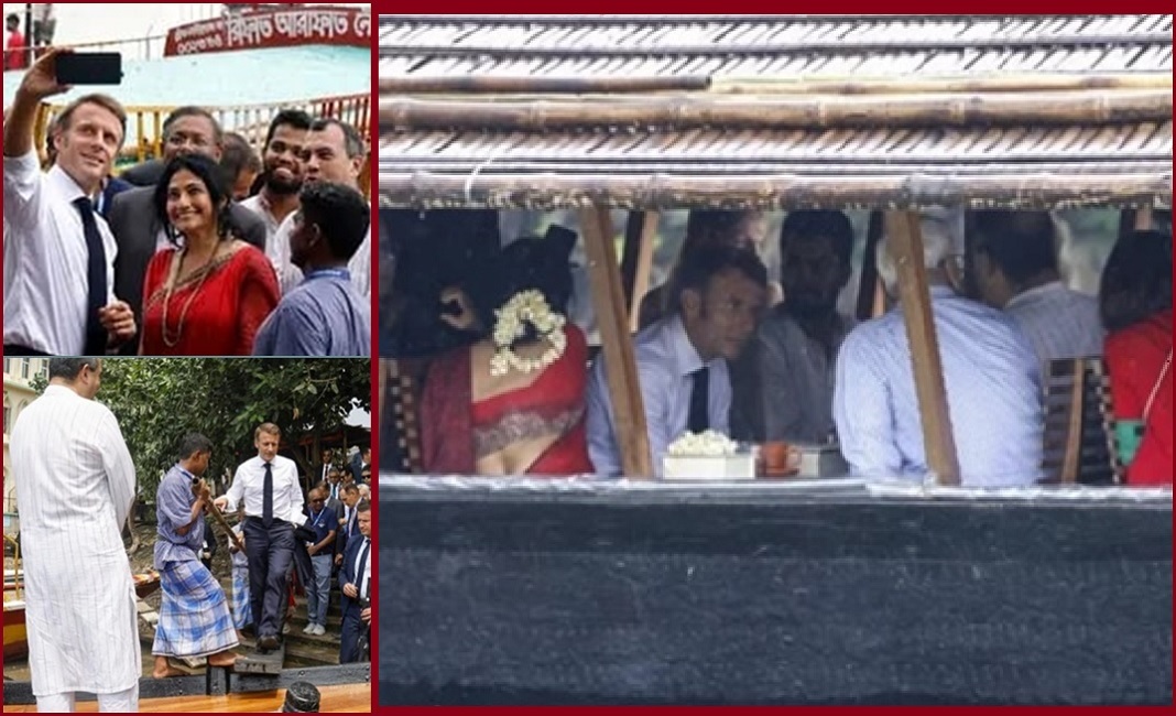 বৃষ্টি বাধ সাধতে পারেনি ম্যাকরনের নৌকা ভ্রমণে