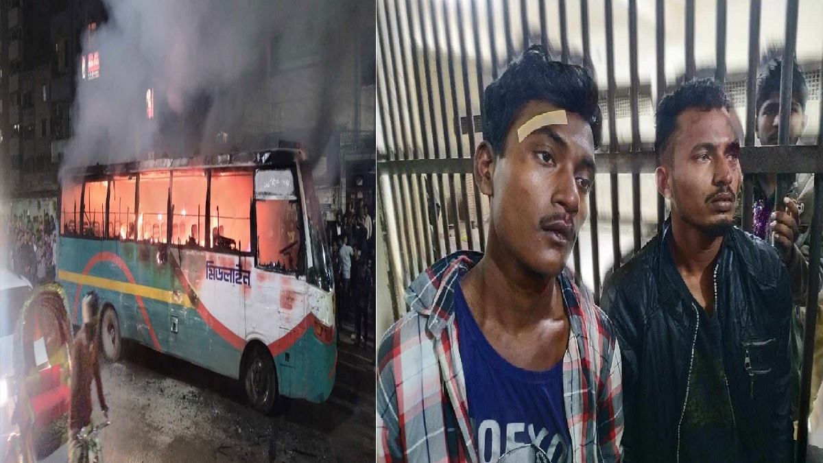 মোহাম্মদপুরে বাসে আগুন দিয়ে পালানোর সময় দুজন আটক