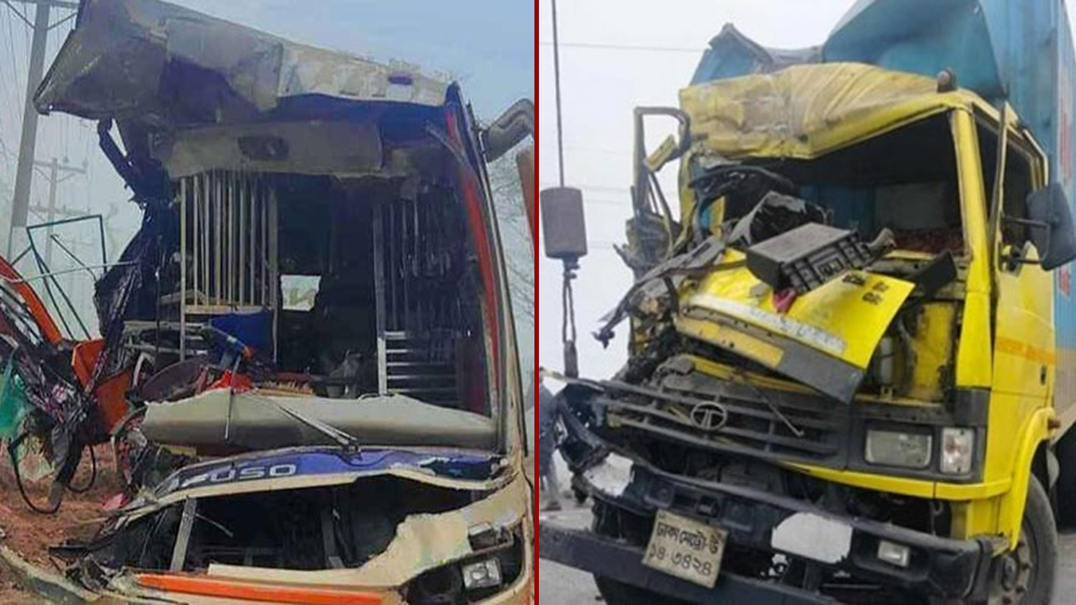 নরসিংদীতে বাস-কাভার্ডভ্যানের মুখোমুখি সংঘর্ষে নিহত ২