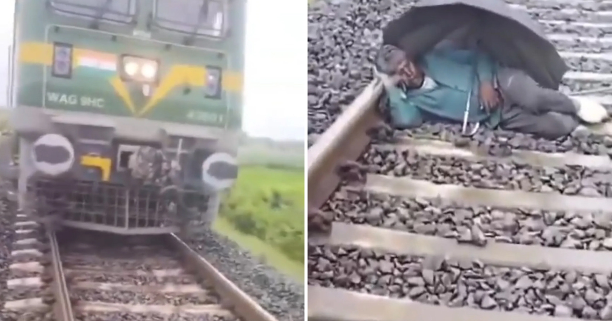 রেললাইনে ছাতা নিয়ে ঘুম, ট্রেন থামিয়ে ডেকে তুললেন চালক!