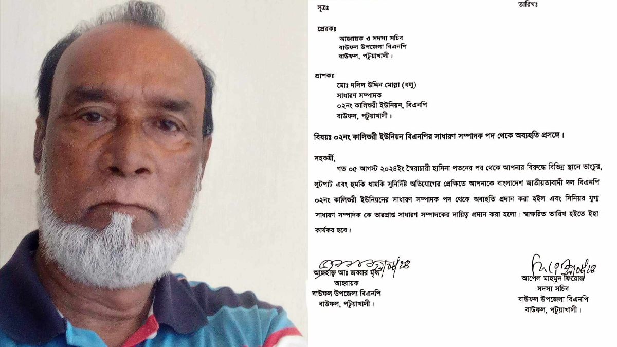 ভাঙচুর-লুটপাটে জড়িত, বাউফলে বিএনপি নেতাকে অব্যাহতি