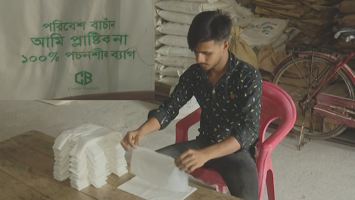 পলিথিনের বিকল্প হিসেবে রাজশাহীতে তৈরি হচ্ছে পরিবেশবান্ধব ব্যাগ