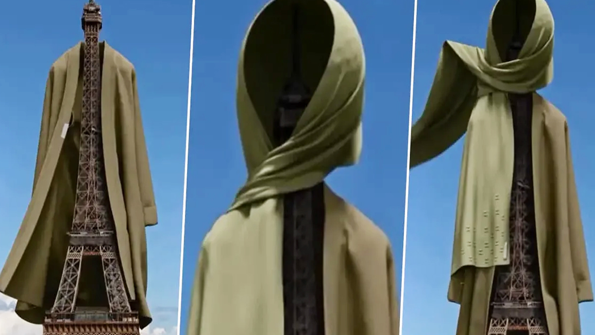 আইফেল টাওয়ারকে হিজাবে ঢেকে বিজ্ঞাপন, উত্তাপ ছড়ালো ফ্রান্সে